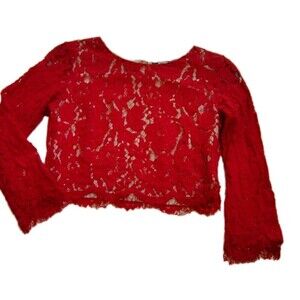 Everly Lined Red Lace Long Sleeve Crop Top - Size S - Great Condition Feminine